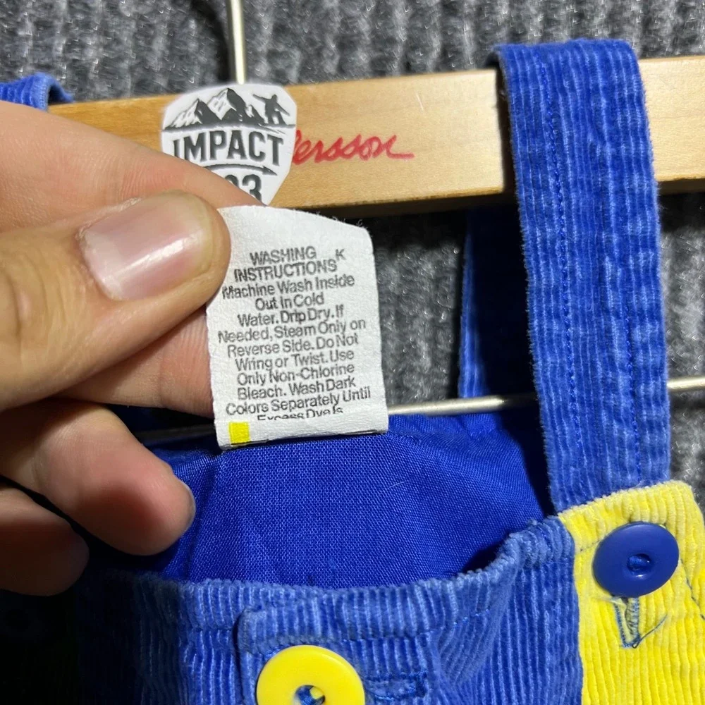 Vintage Unbranded Corduroy Overalls Kids 12M Blue Colorblock Car Retro Shortalls